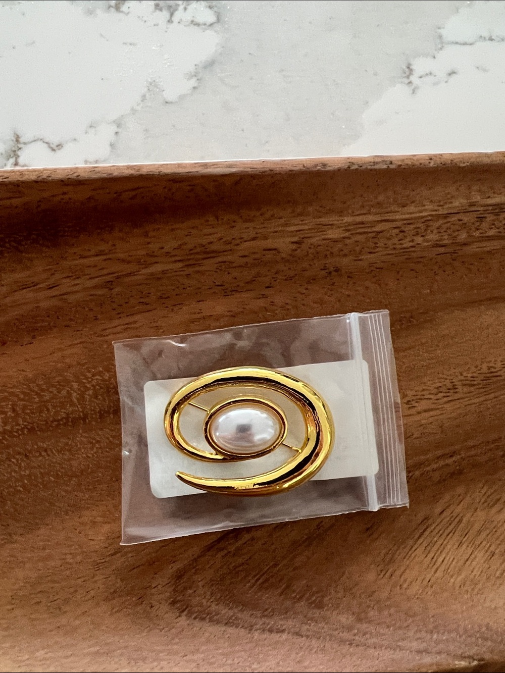 18k Gold Plated Spiral Brooch with Pearl Accent - Women's Jewelry